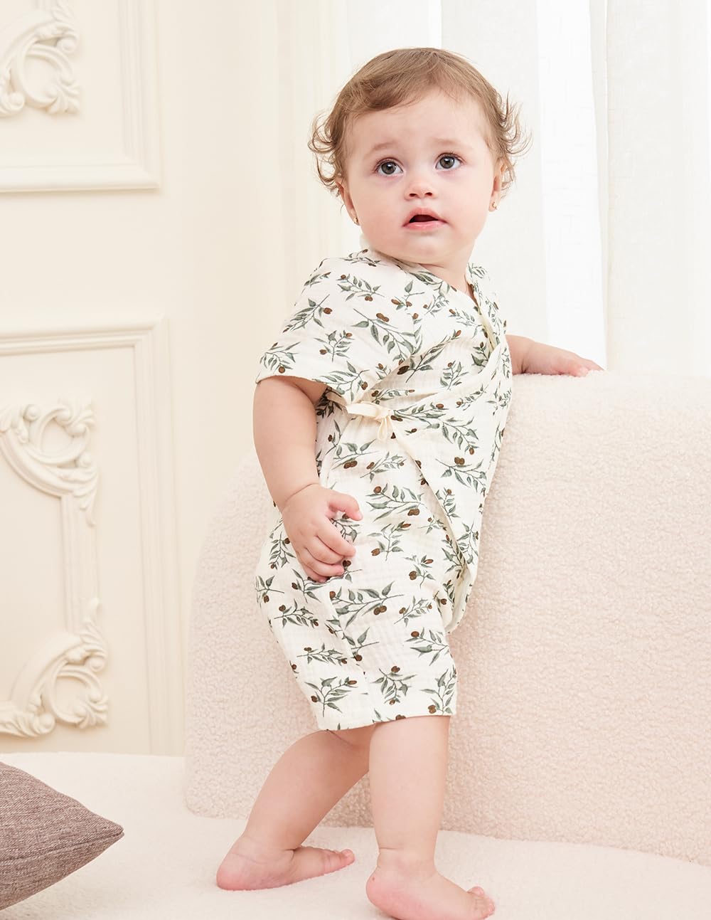Baby Kimono Cotton Muslin Romper Clothes Leaves