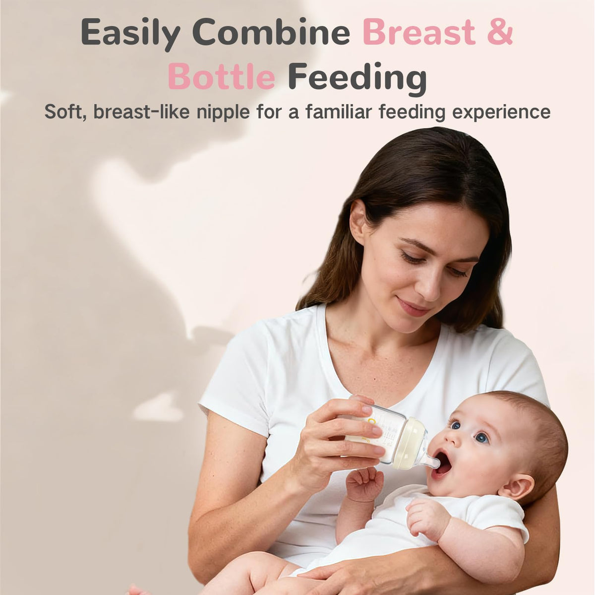 Natural Glass Baby Bottles for Breastfeeding Babies,Newborn Anti-Colic Baby Bottle Set with Slow Flow Nipple,0-3