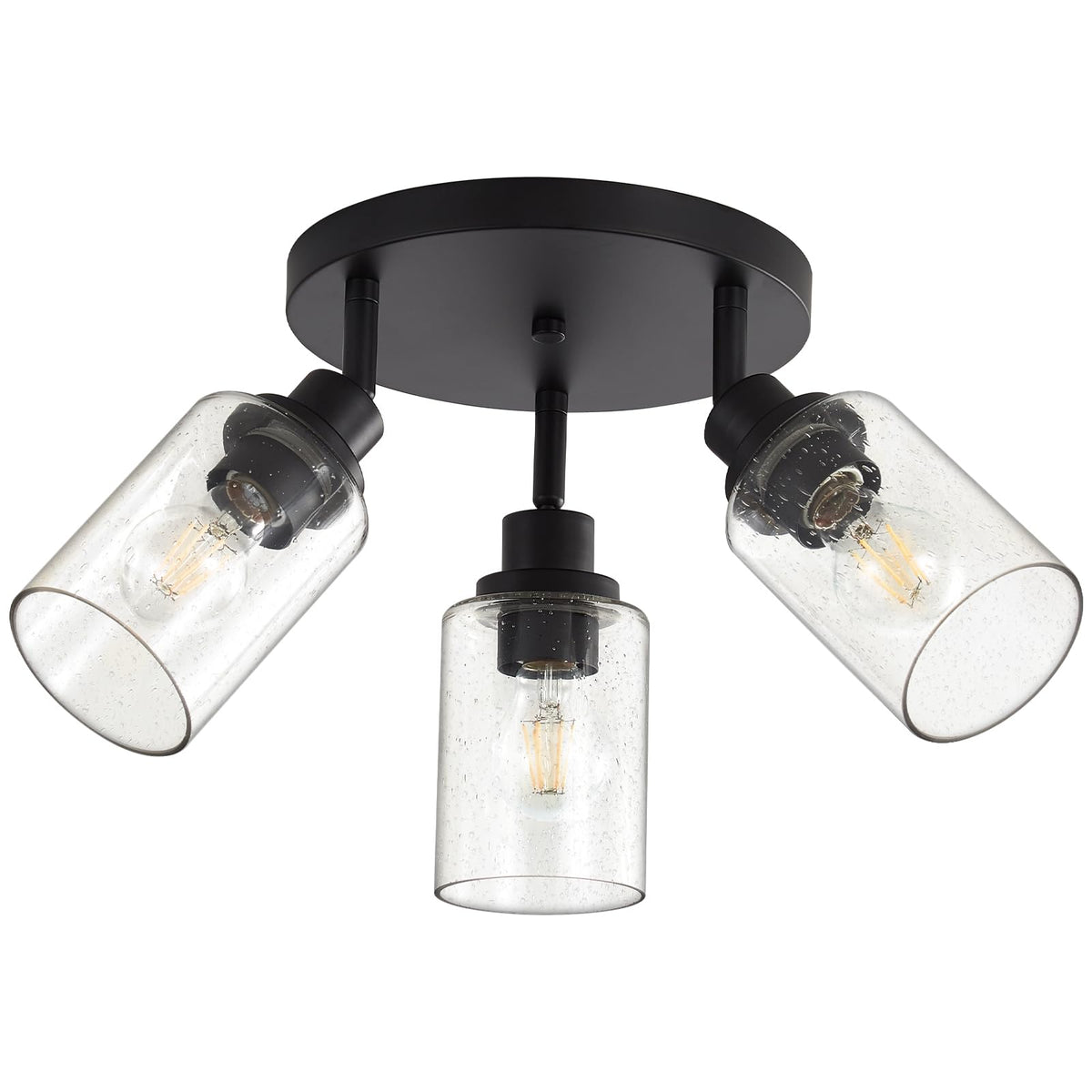 Track Lighting with Rotatable Light Heads, Black Ceiling Track Lighting Fixtures with Seeded Glass Shade