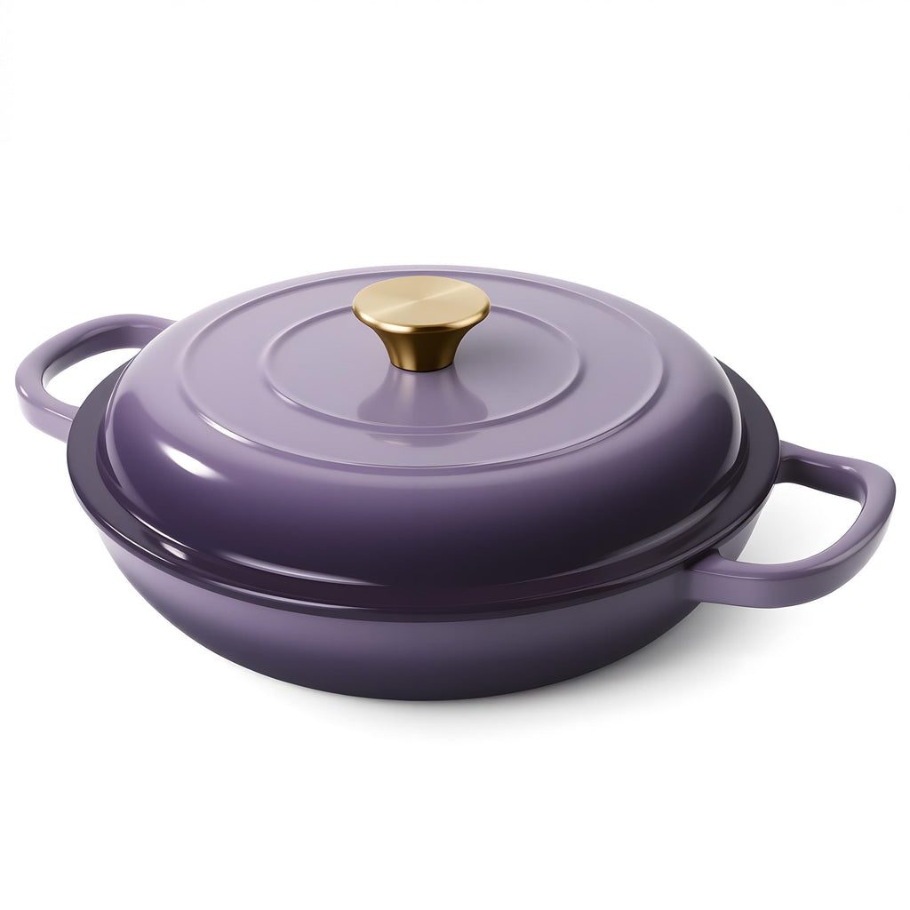 Vintage Style 3 Quart Enameled Cast Iron Braiser, Non Stick Enameled Cast Iron Skillet with Lid, Dutch Oven Skillet