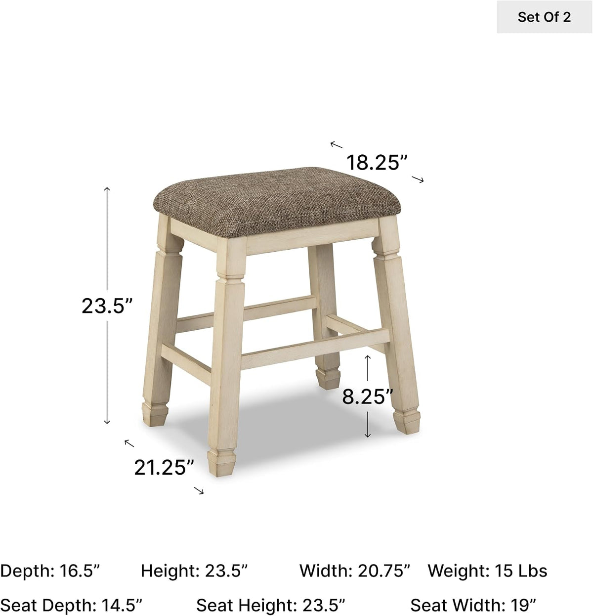 Bolanburg Farmhouse 24" Counter Height Upholstered Barstool, 2 Count, Whitewash