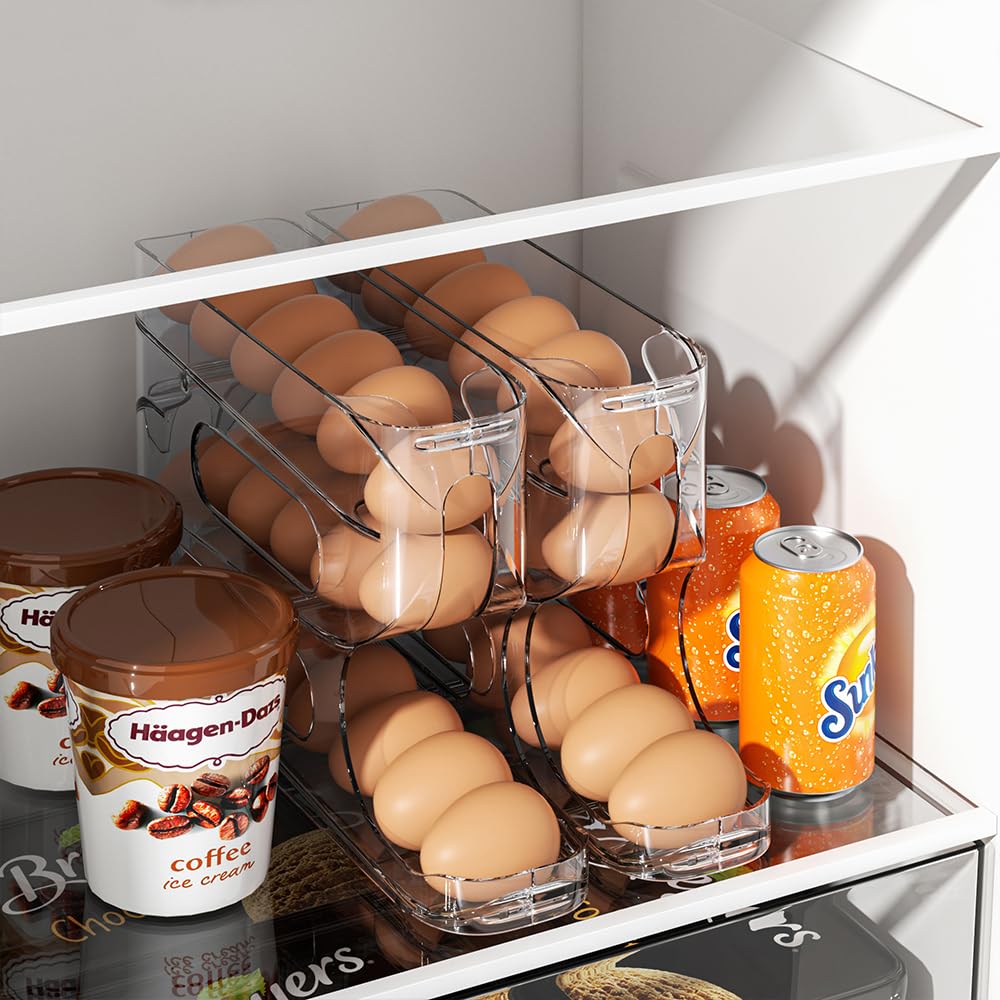 Clear FIFO Egg Holder for Fridge, Egg Dispenser for Eggs 18 Count