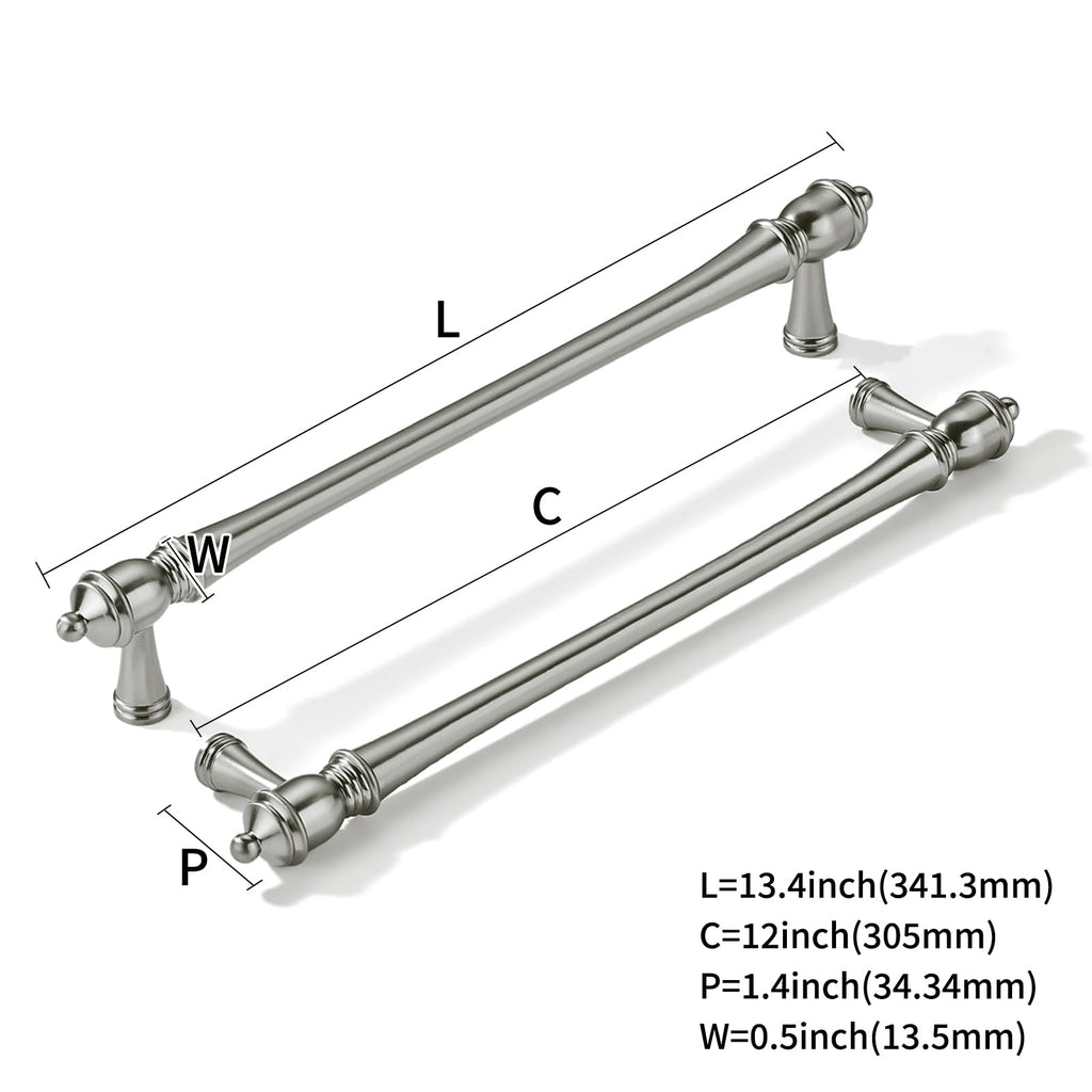 2 Pack 12 inch(305mm) Hole Center Brushed Nickel Cabinet Pulls Heavy-Duty Solid Satin Nickel Cabinet Hardware Drawer