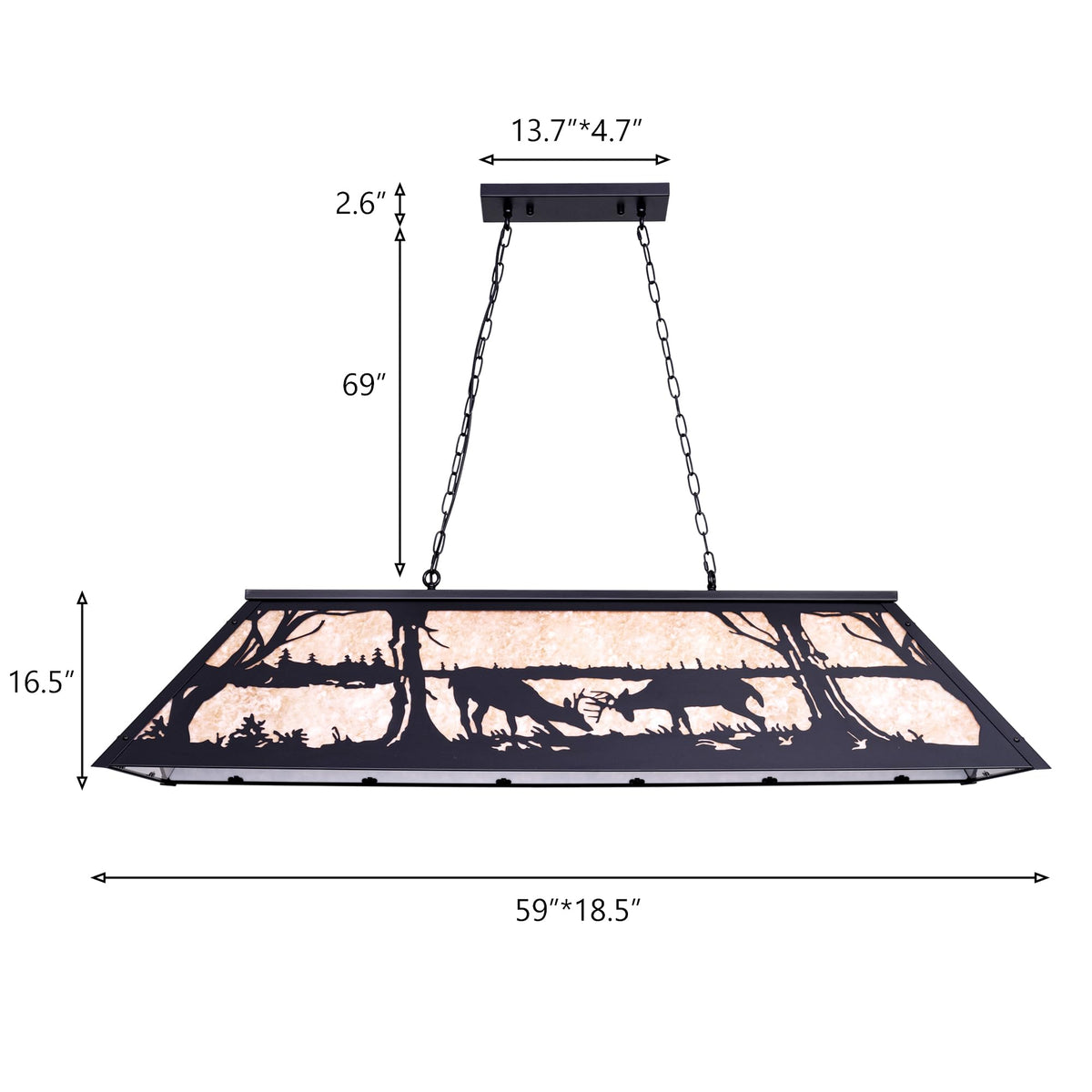 Tiffany Pool Table Light 59 inch, 5 Lights Rustic Deer Chandelier Island, Cabin, Billiards Table Lamp, Farmhouse