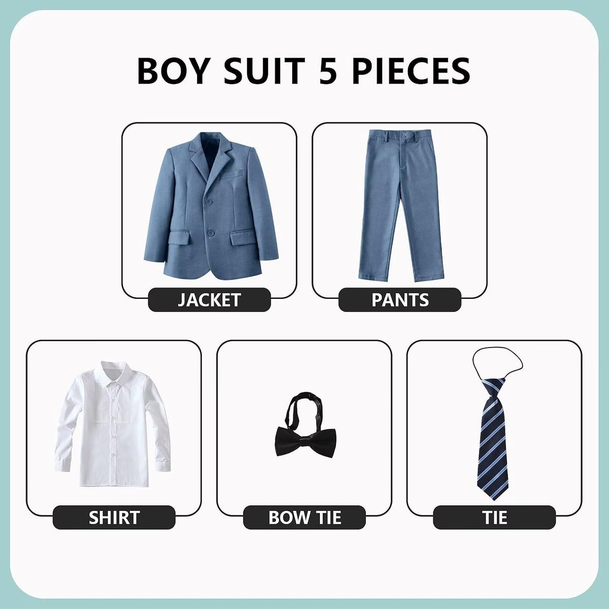 Boys Formal Suit Kids 5 Piece Suit Jacket Pants Set with Shirt Tie