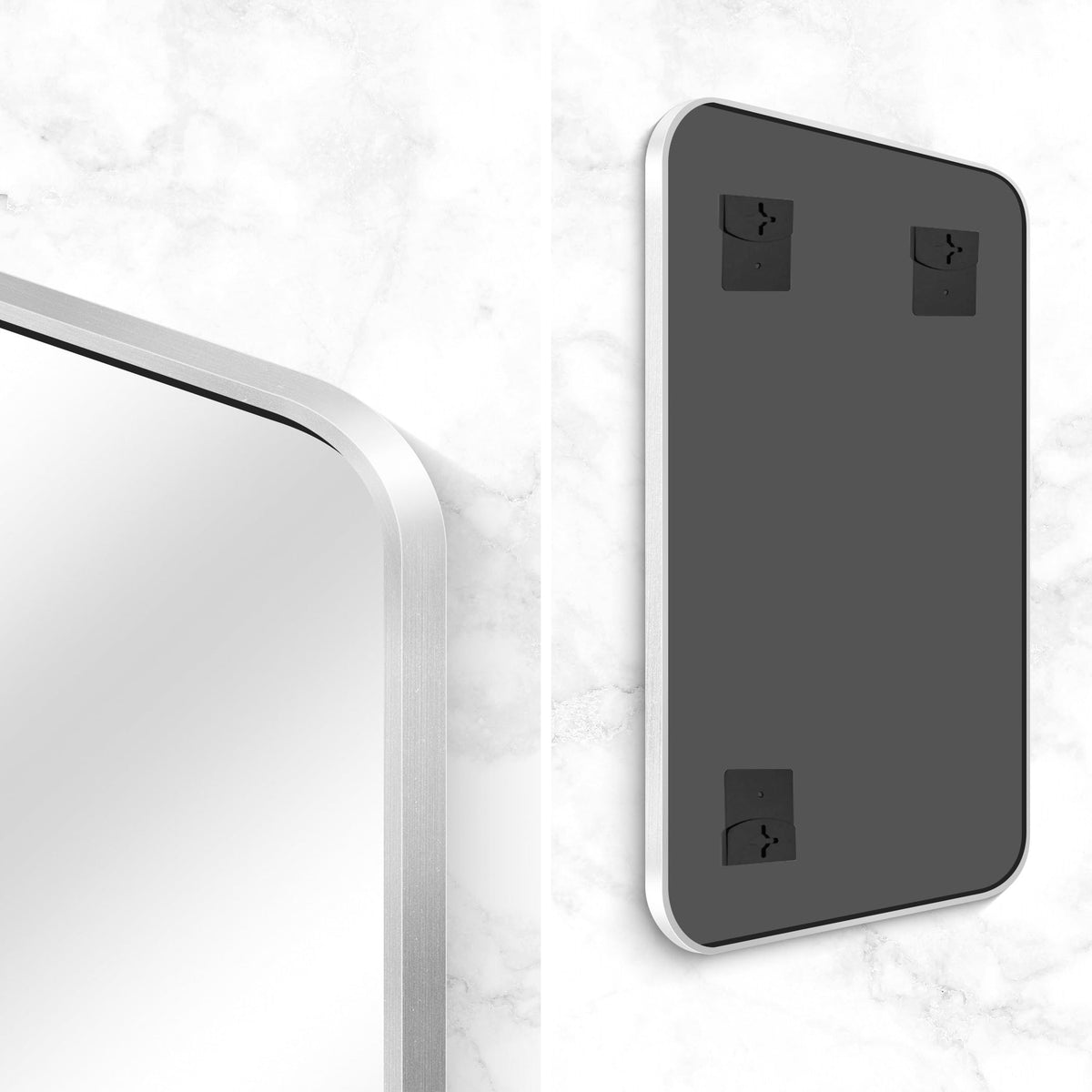 Silver Bathroom Mirror,24x48 inch Wall Mirror Wall Mounted,Rectangle Mirror Over Sink,Modern Frame Round Corner