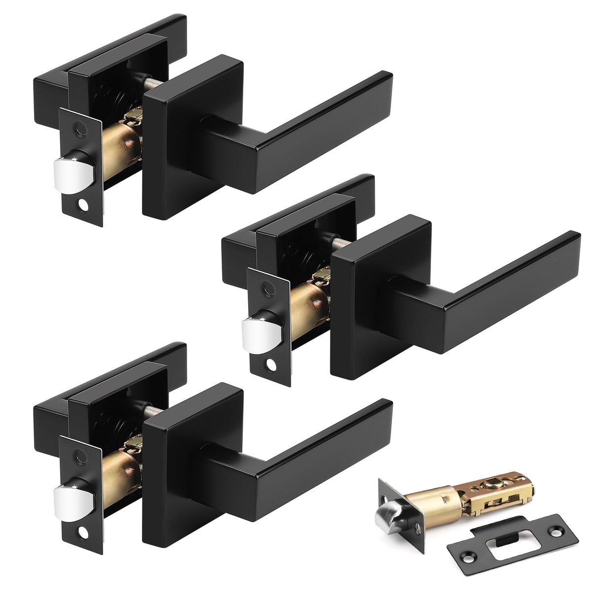 3 Pack Passage Door Handle in Matte Black,Interior Closet Door Knobs ,Non-Locking Keyless Modern Door Lever