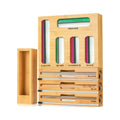9 in 1 Bamboo Kitchen Drawer Organizer for Storage Bags, Foil & Plastic Wrap Holder with Built-In Cutter, Fits
