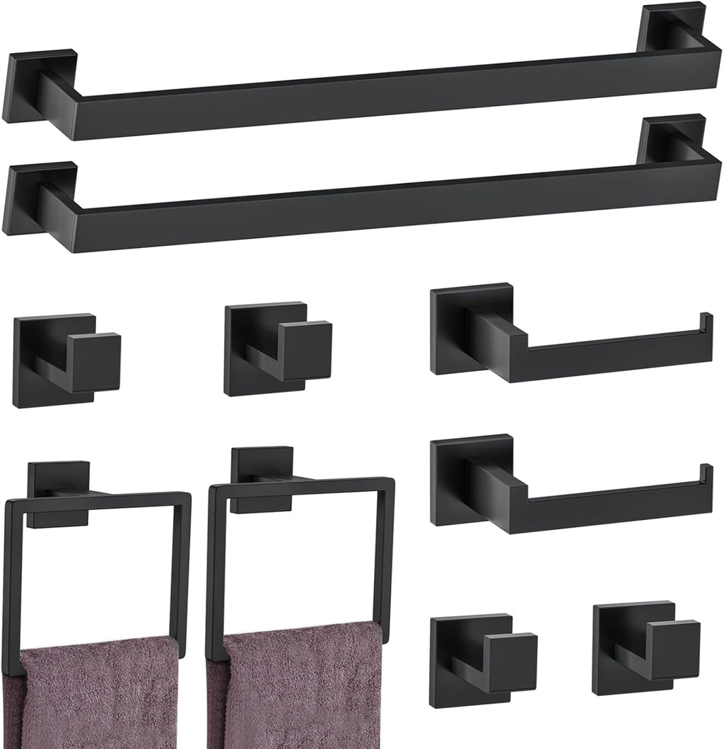 10-Piece Matte Black Bathroom Hardware Accessories Set Black Towel Bar Set Towel Holder Set Stainless Steel