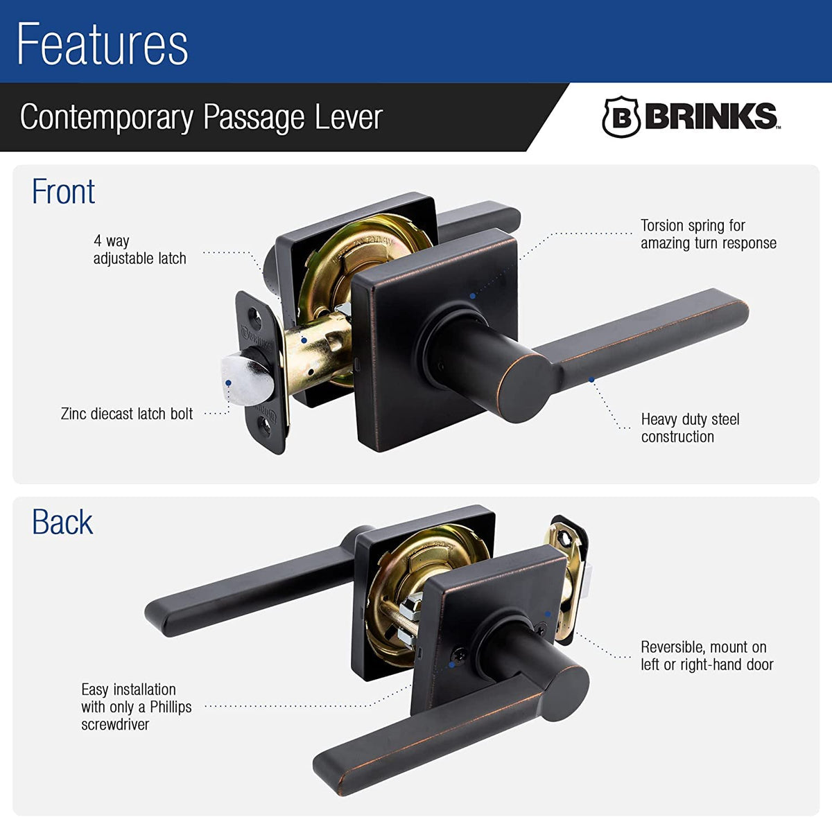 6-Pack Tuscan Bronze Contemporary Interior Passage Straight Door Lever - Keyless Oil Rubbed Bronze Finish Non-Locking