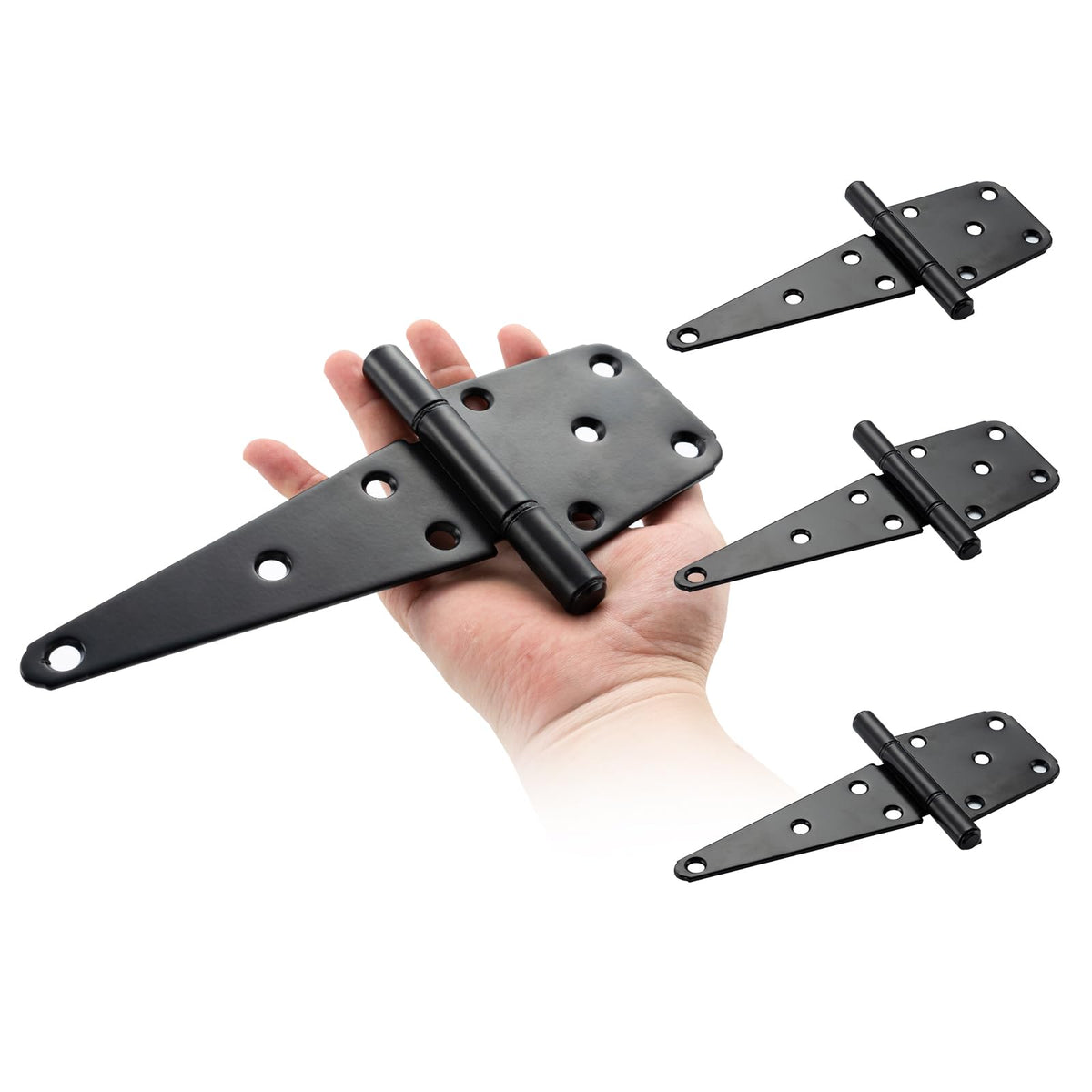 6" Heavy Duty Gate Hinges, 4 Pack T-Strap Hinge, Black