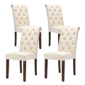 Tufted Set of 4, Upholstered Parsons Dining Room Chairs, Fabric Kitchen Side Chair with Wood Legs, Beige