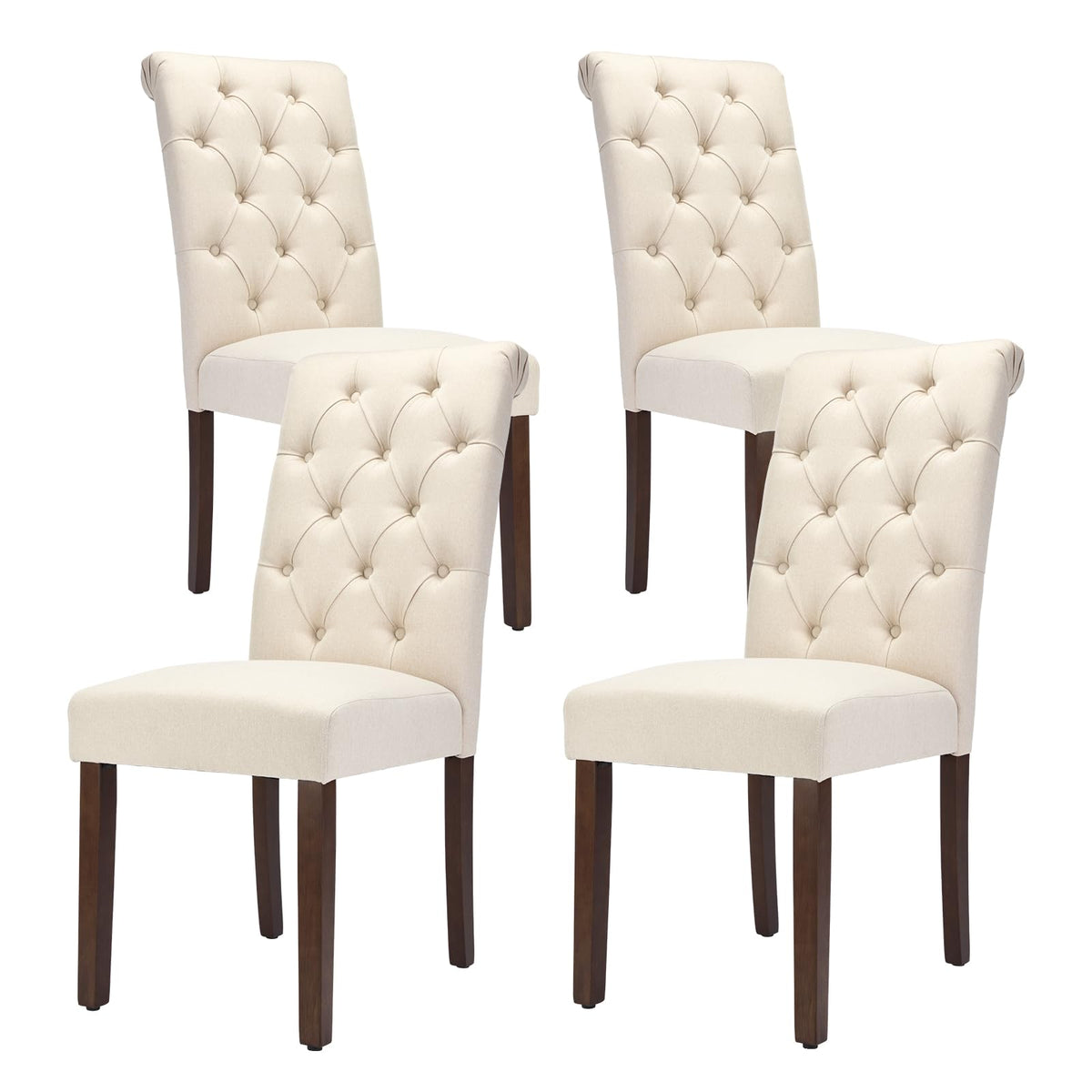 Tufted Set of 4, Upholstered Parsons Dining Room Chairs, Fabric Kitchen Side Chair with Wood Legs, Beige