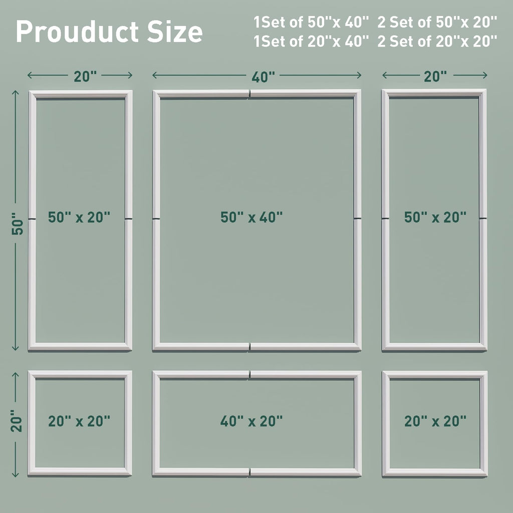 Wainscoting Molding Kit, 6 Frames, 50 x 40 and 50 x 20 Inch
