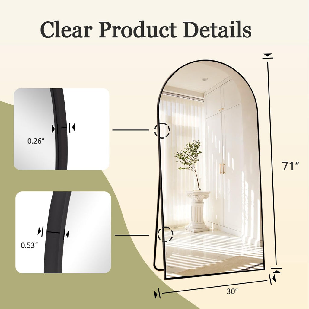 71" x 30" Arch Floor Length Mirror with Stand, Black