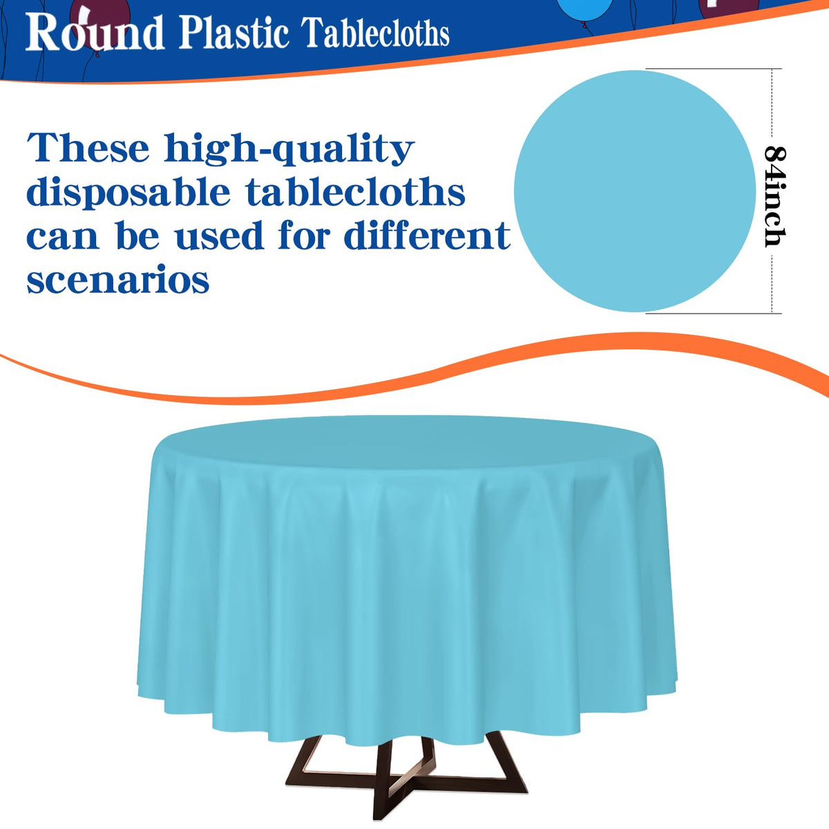 12 Pack Light Blue 84 Inch Disposable Plastic Tablecloths Round Table Cloth Plastic Table Cover for Parties