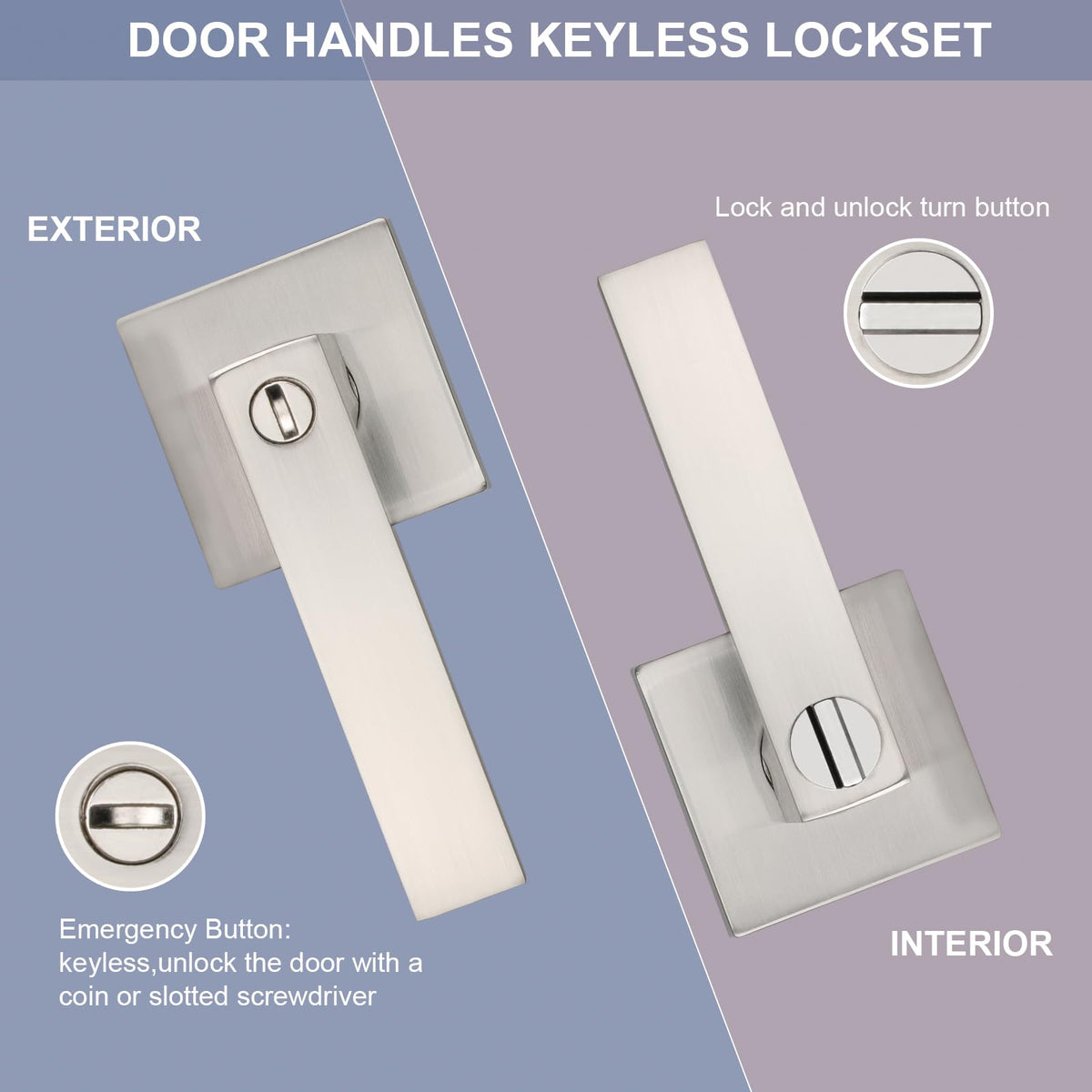 Door Lever, Heavy Duty Interior Door Handles Privacy Door Lock Handle Keyless Door Knobs in Satin Nickel for Right &
