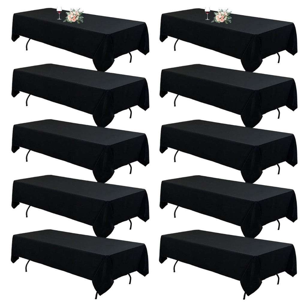 10Pack Black Tablecloths for 8 Foot Rectangle Tables 60 x 126 Inch