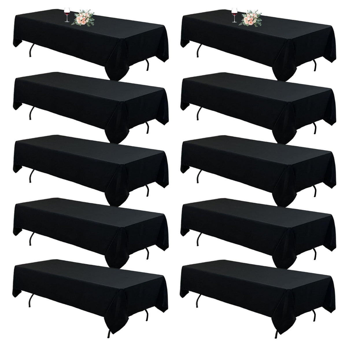 10Pack Black Tablecloths for 8 Foot Rectangle Tables 60 x 126 Inch