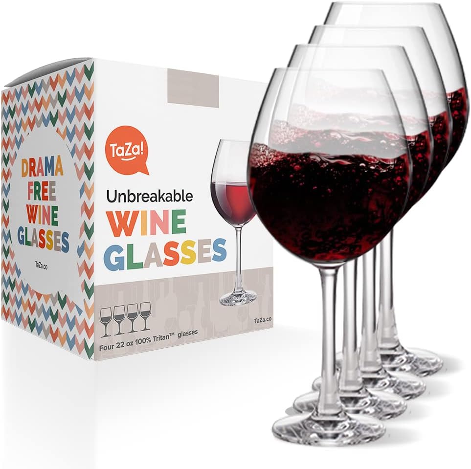 Unbreakable Red Wine Glasses with Stem 22oz Set of 4, Shatterproof Tritan Plastic Stemmed Outdoor Glasses, Reusable & Dishwasher Safe, Hot Tub, Travel, Camping, Beach & Pool Wine Glasses