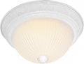 Two Light Flush Mount, Textured White/Frosted Ribbed Glass