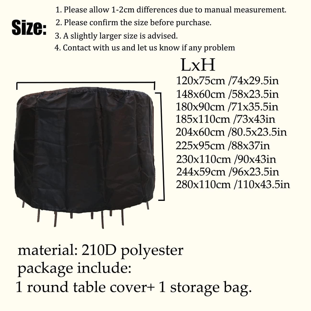 Round Patio Table Covers, Patio Furniture Covers Waterproof Outdoor Table Covers Round UV Resistant Outdoor Furniture