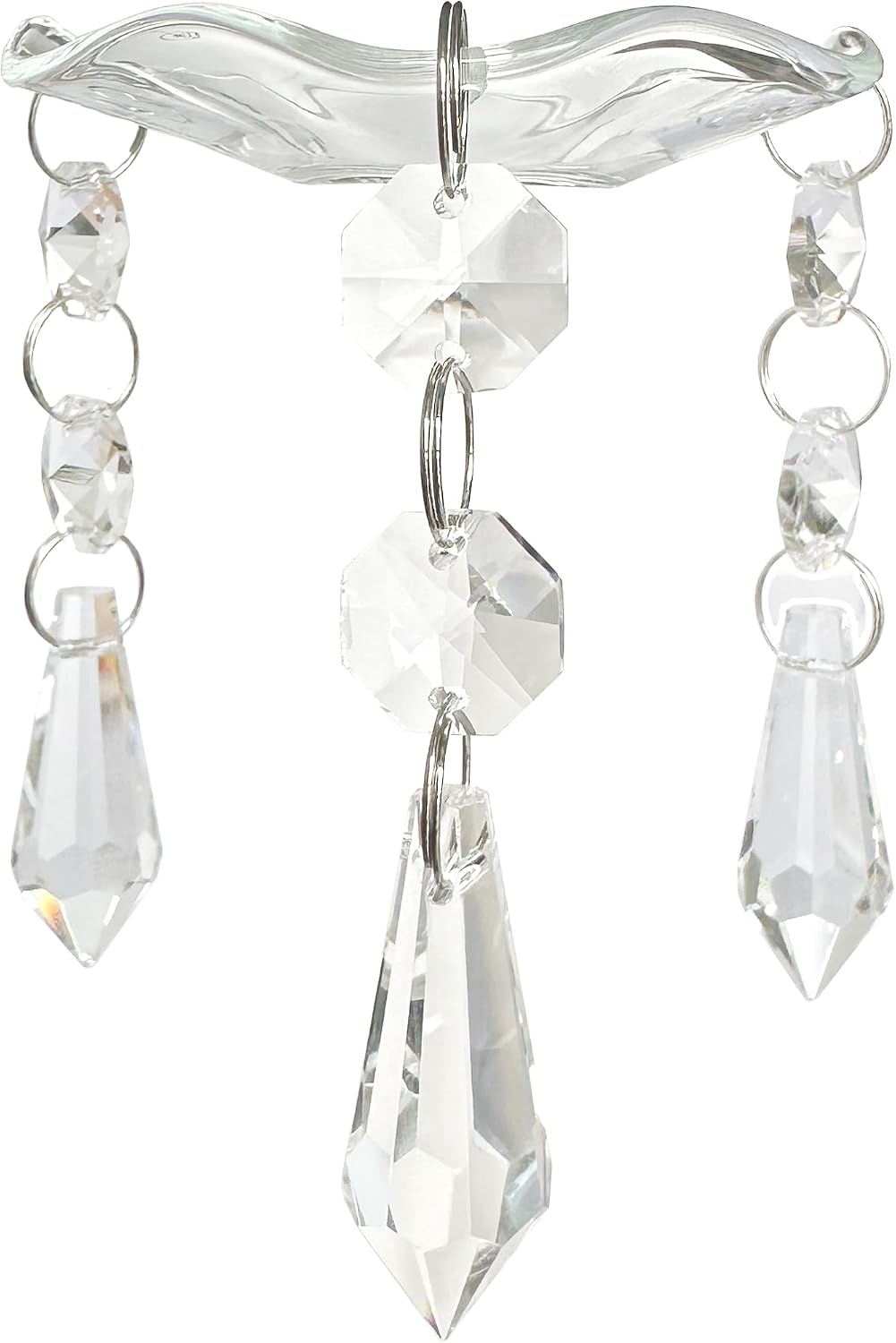4 Pieces Bent Glass Candle Bobeches with Crystal Prisms Pendant, Taper Candle Wax Catcher Rings