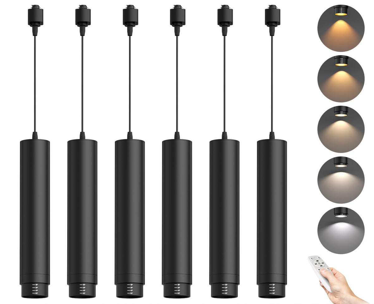 Remote Control H Track Pendant Lights, 10W Black 6 Pack