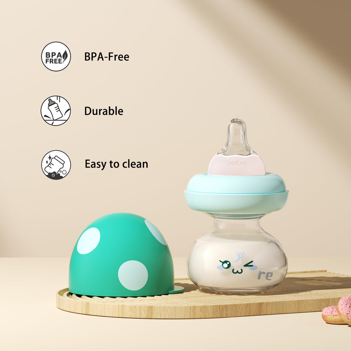 Newborn Glass Baby Bottles with Slow Flow Nipple for 0+ Months, Wide Neck Feeding Bottle, 2.7oz/80ml (Blue, 2.7oz