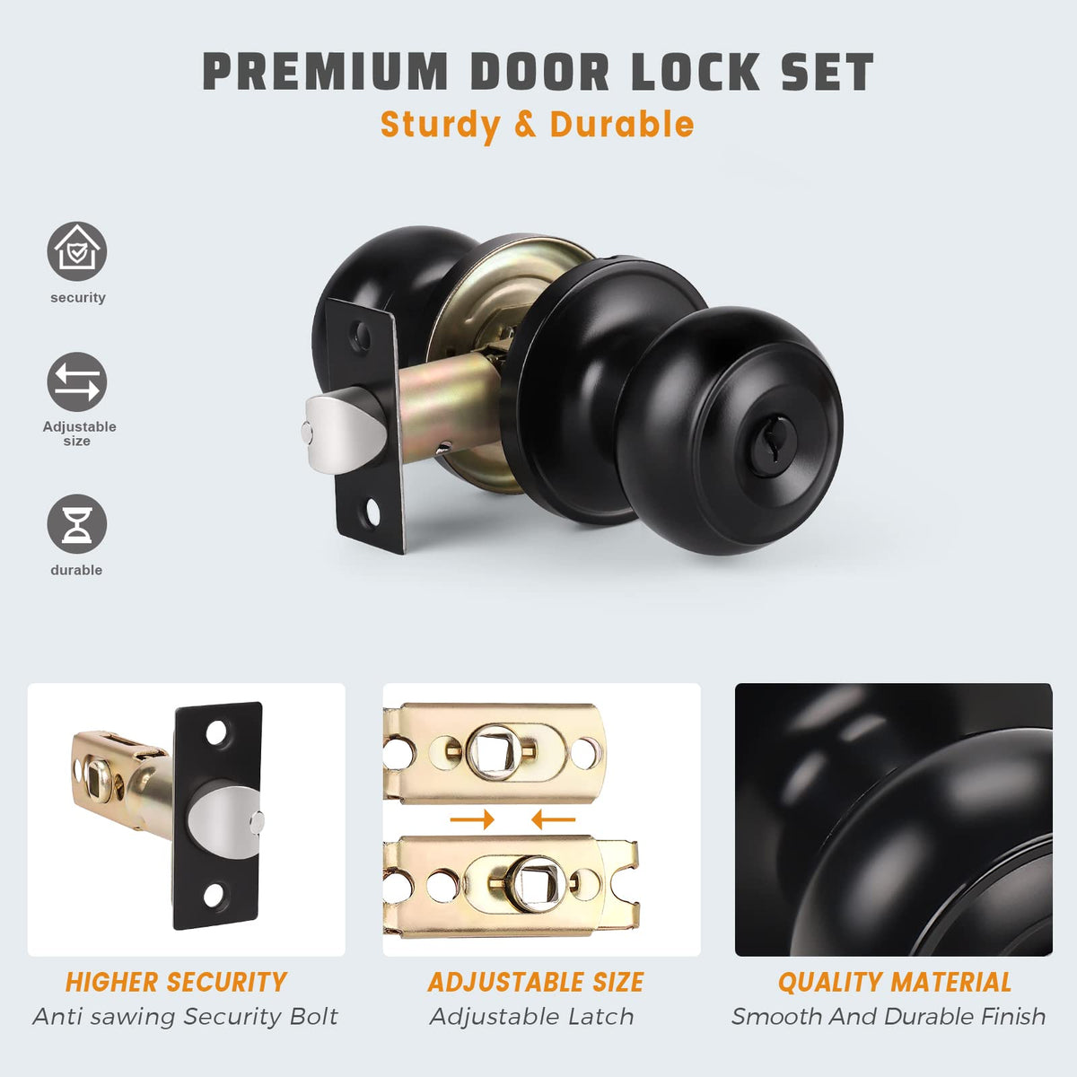 10 Pack Keyed Entry Door Knobs, Matte Black Door Knob with Lock and Key (Keyed Alike), Pack of 10 Door Knobs for