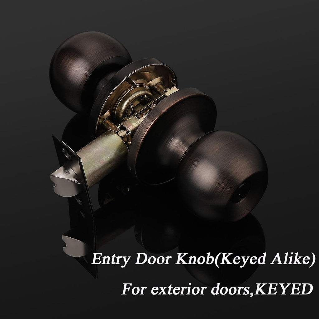 Keyed Alike Door Knob Locks, Exterior Door Handles, Front Entry Door Knobs, Bedroom Door Locks, Oil Rubbed Bronze, 6