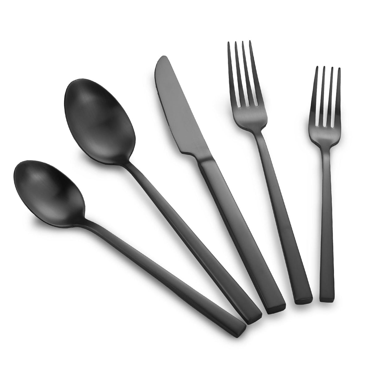 Black Silverware Set with Cuboid Handle 20-Piece Service for 4