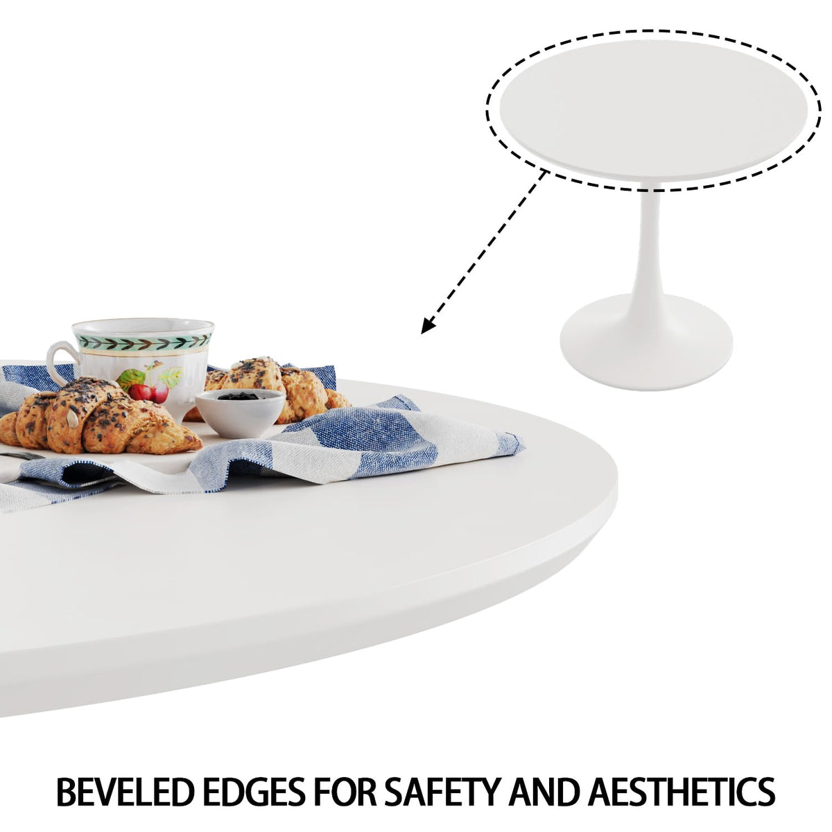 Inspired Saarinen Style White Tulip Table Round Dining Table 42", MDF and Metal Frame Large Round Kitchen Table, Can be Used Cafe Coffee and