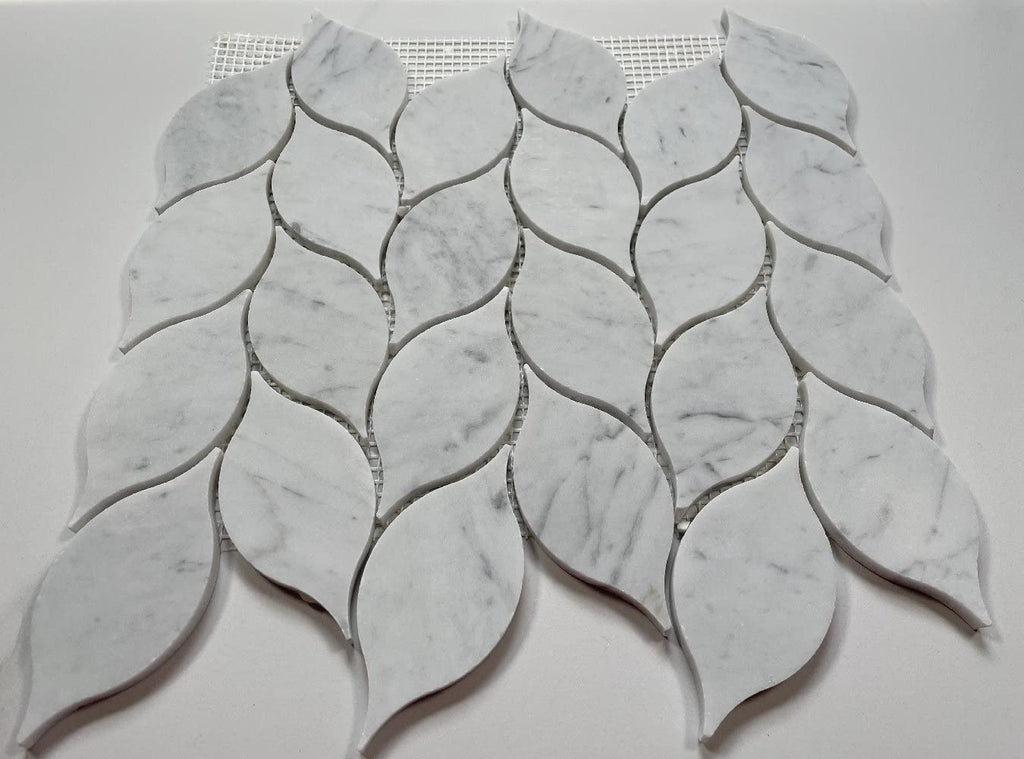 Carrara White Marble Leaf Shape Medi Mosaic Tile Honed Kitchen Bath Wall Floor Backsplash Shower (1 Sheet)