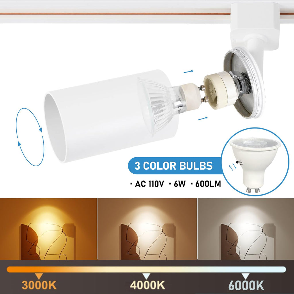 4FT LED Track Lighting Kit with 3-Color GU10 Bulbs, Dimmable 4 Lights White