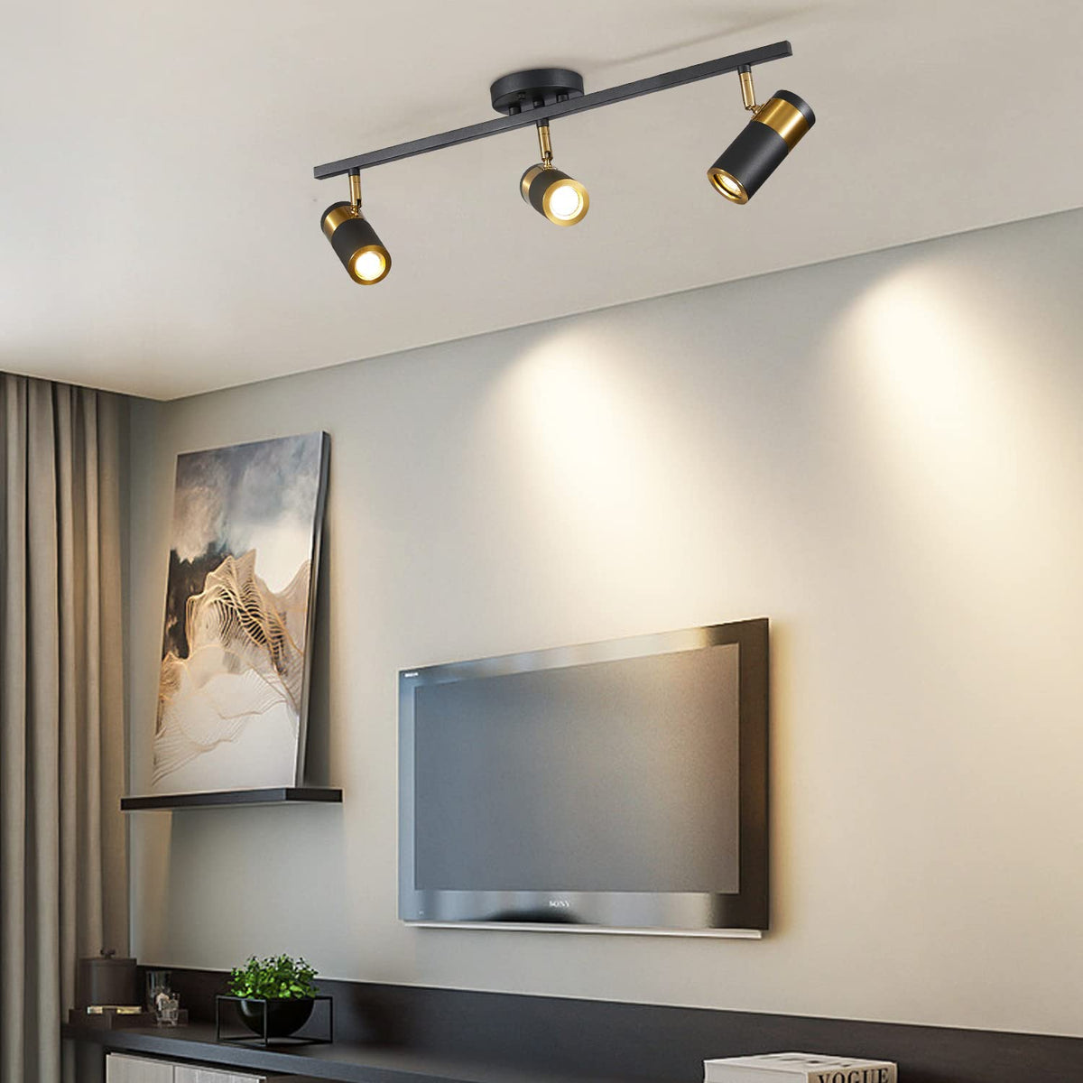 LED Track Lighting, Black and Gold GU10 Ceiling Spotlight