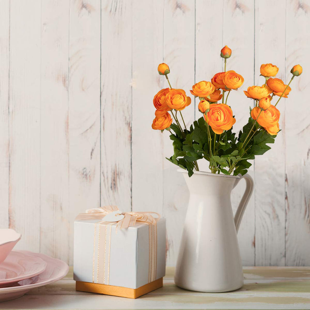 5 Stems Artificial Silk Ranunculus Flowers Orange 23" Tall, UV Resistant, Bendable Stems for Wedding Centerpieces, Home