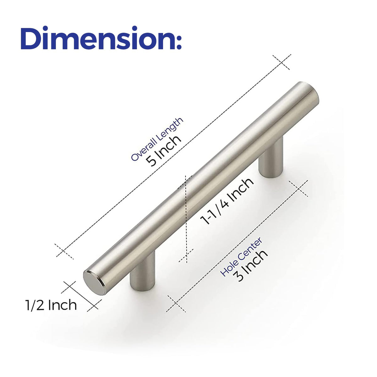 Cabinet Handles, Brushed Nickel,5" Length,3" Hole Center,25 Pack
