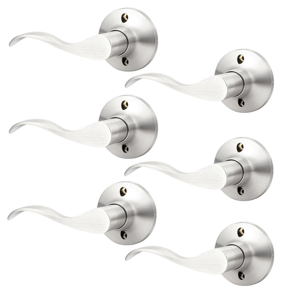6 Pack Half Dummy Lever Door Handles Brushed Nickel Wave Left-Handed Door Lever Non-Turning Lock Interior Closet