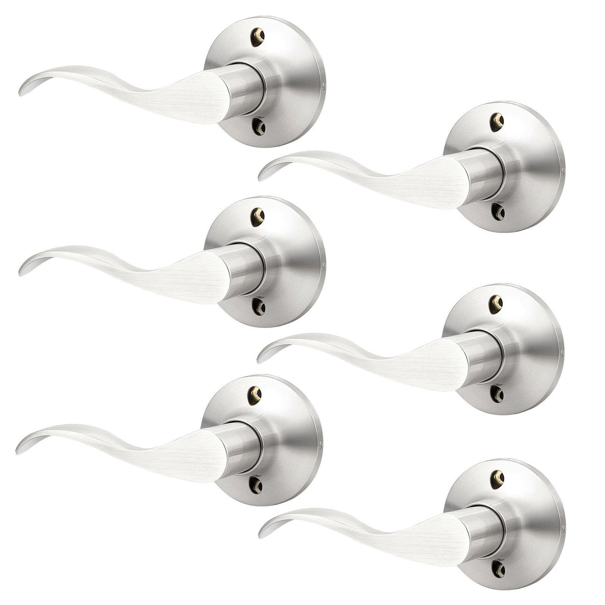 6 Pack Half Dummy Lever Door Handles Brushed Nickel Wave Left-Handed Door Lever Non-Turning Lock Interior Closet