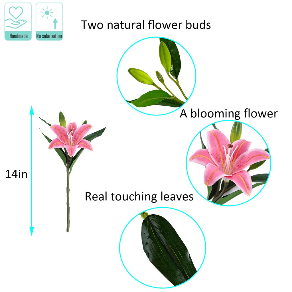 6 Pcs Real Touch Tiger Lily Artificial, Rose Pink