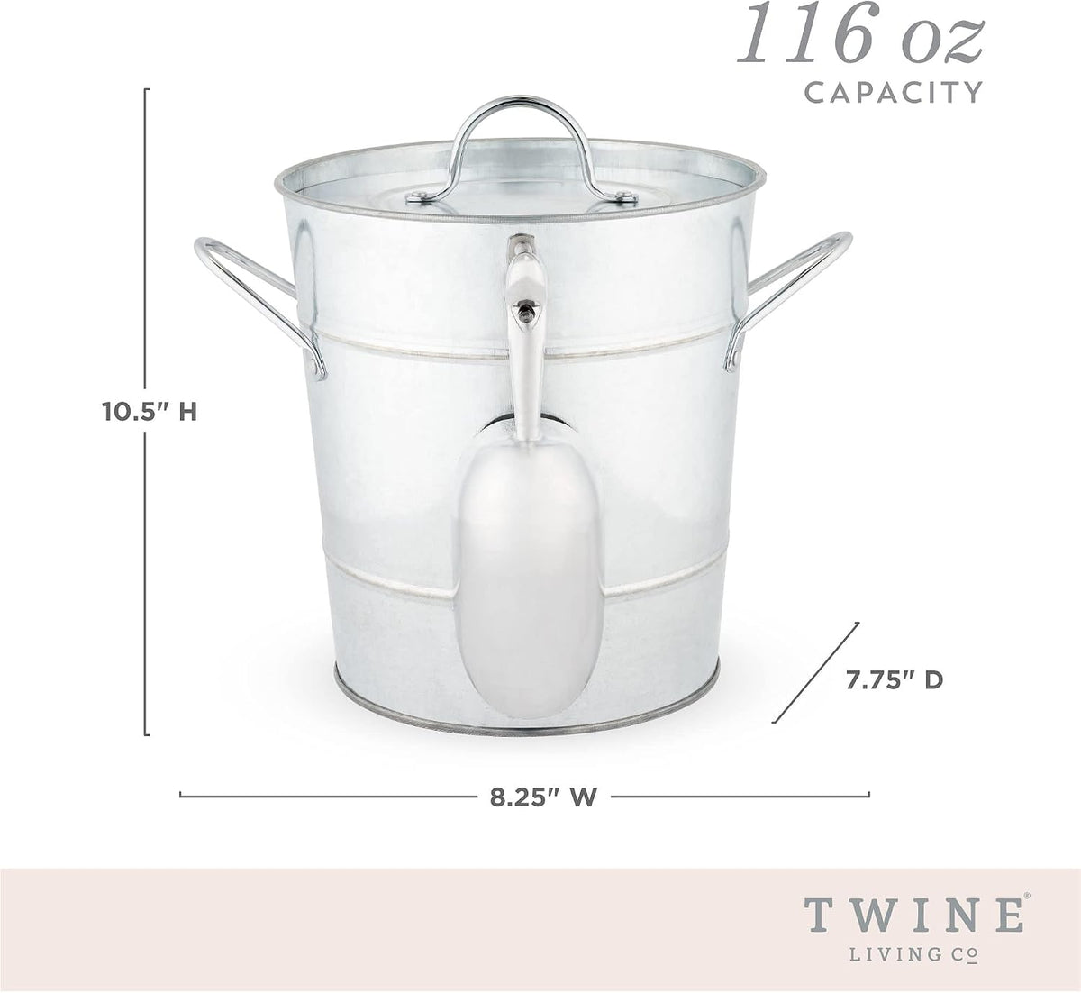 Insulated Ice Bucket with Lid, Scoop & Handles for Beer, Wine, Champagne, Beverages, 1 Gal Galvanized Metal Bucket