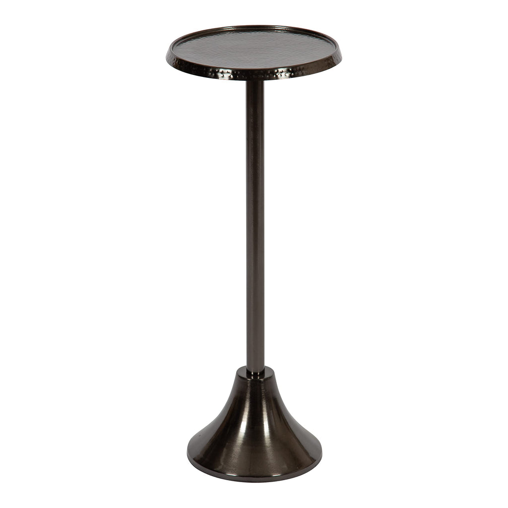 Inspired Saarinen Style Sanzo Modern Pedestal Side Table; 9 x 9 x 23; Pewter; Decorative with Hammered Tabletop