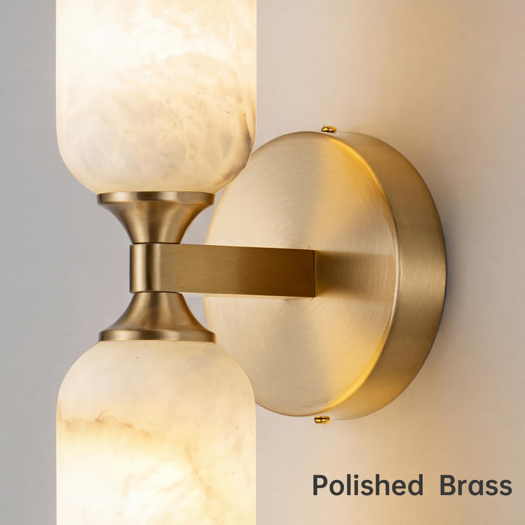 Alabaster Wall Sconce,Solid Brass,Hardwired 14in 3-Color