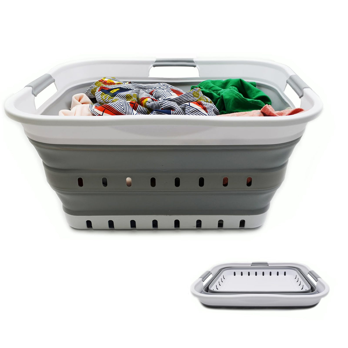 42L (11 gallon) Collapsible Plastic Laundry Basket - Foldable Pop Up Storage Container/Organizer - Space Saving
