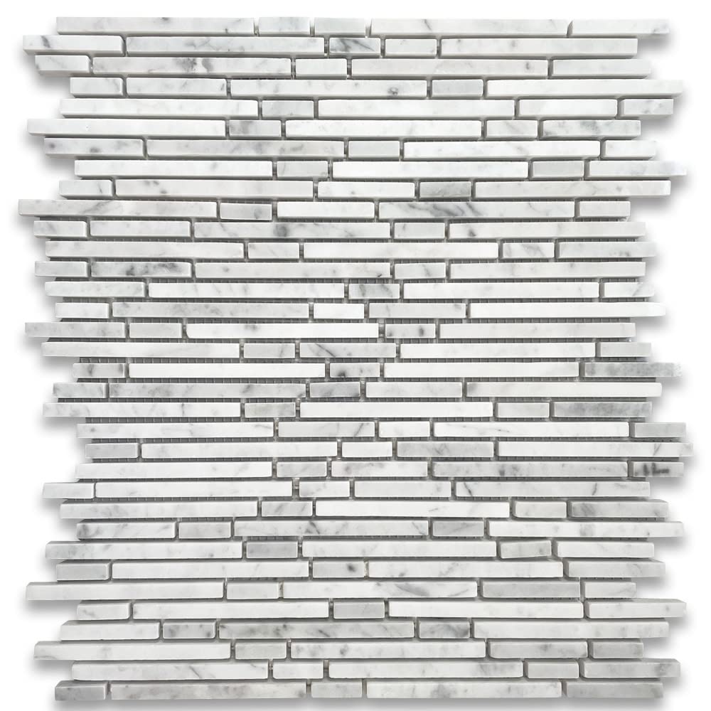 Carrara White Marble Bamboo Strip Waterful Heavy Rain Mosaic Tile Polished Kitchen Bath Wall Floor Backsplash Shower