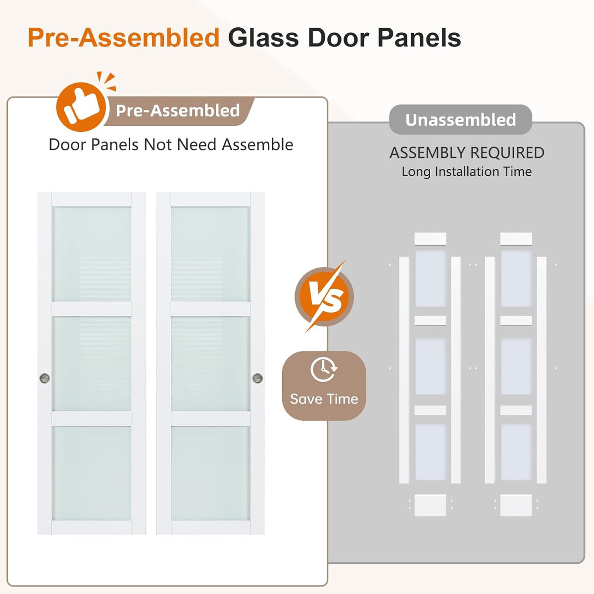 60x80 in (Double 31in) Bypass Sliding Closet Door for Bedroom, 3-Lite Frosted Glass Sliding Door with Hardware Track