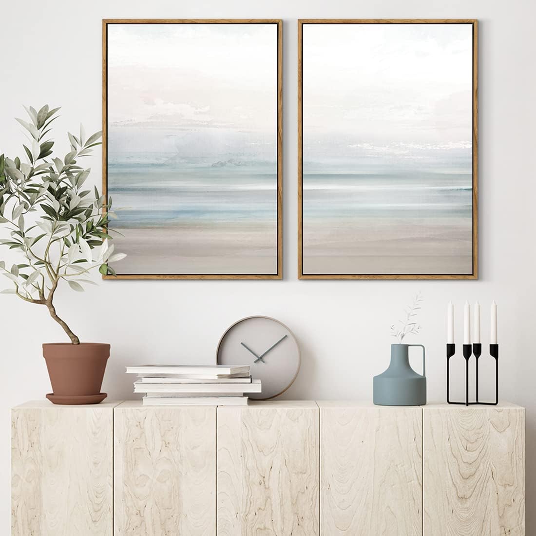 Framed Coastal Beach Canvas Wall Art Decor Abstract Ocean Landscape Painting Prints Modern Artwork Bathroom Bedroom