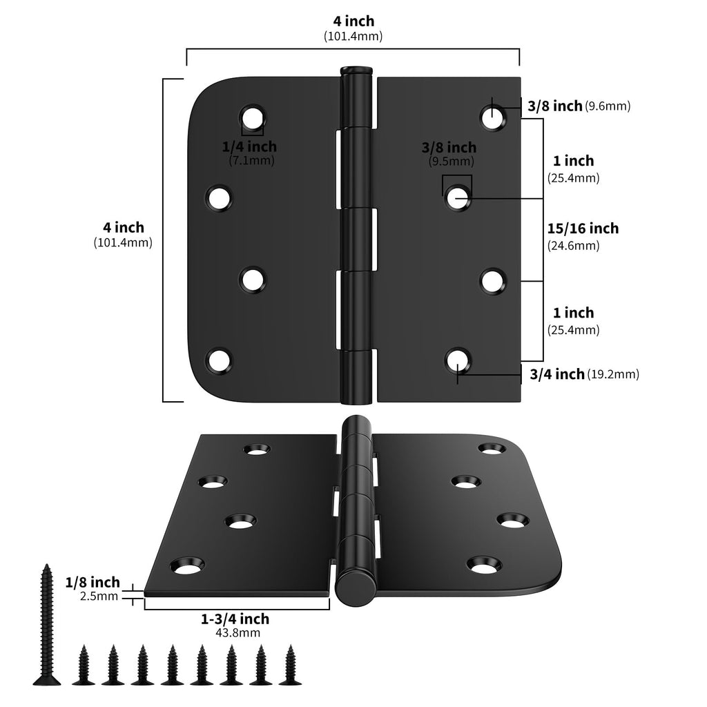 12 Pack Matte Black Door Hinges 4 x 4 Inch Interior Door Hinge