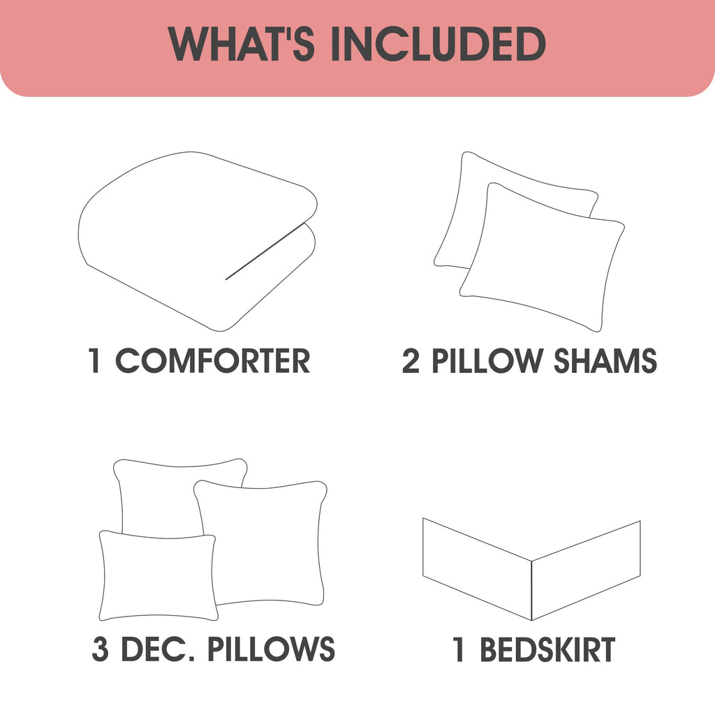 7 Piece Comforter Set, Black Red, Jacquard with Patchwork, Soft and Cozy for All Seasons, Bed in a Bag with